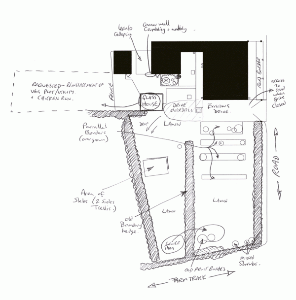 Rough plan of garden at time of moving in